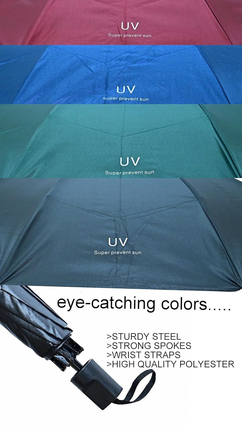 SOLID COLOR UV PROTECTION COMPACT EASY TO CARRY UNISEX 3 FOLD UMBRELLA,Pack Of 1