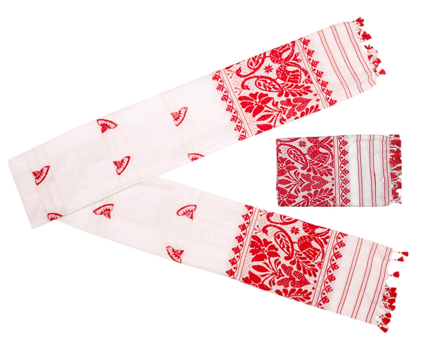 Pure Assamese Silk Towel  Handloom Embroidery Towel(150*60cm_White)