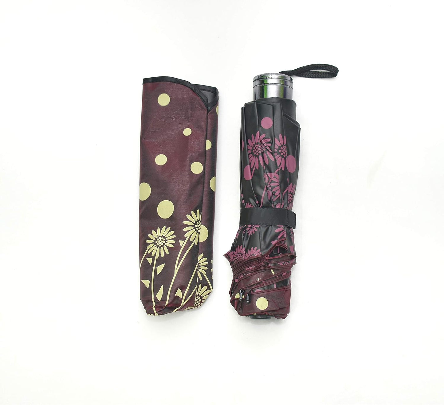 Windproof Shiny Under Print, Floral Pattern, Anti Uv, Sun/Rain 3 Folding Manual Umbrella for Women, Pack of 1