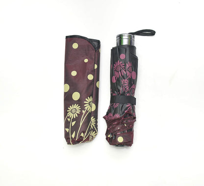 Windproof Shiny Under Print, Floral Pattern, Anti Uv, Sun/Rain 3 Folding Manual Umbrella for Women, Pack of 1