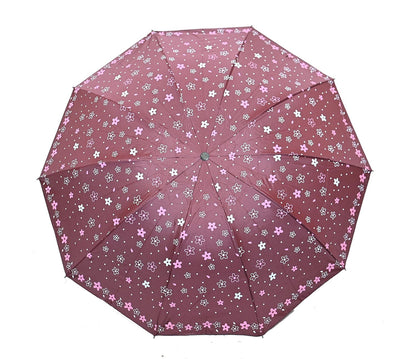 Floral Print Anti Uv/Rain 3 Folding Umbrella, Pack Of 1