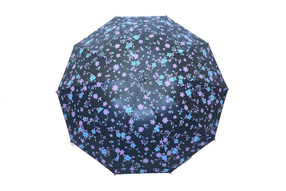 FloralPrinted 3 Fold Anti-Uv,Inner Solid Color Women Compact Umbrella,Pack of 1