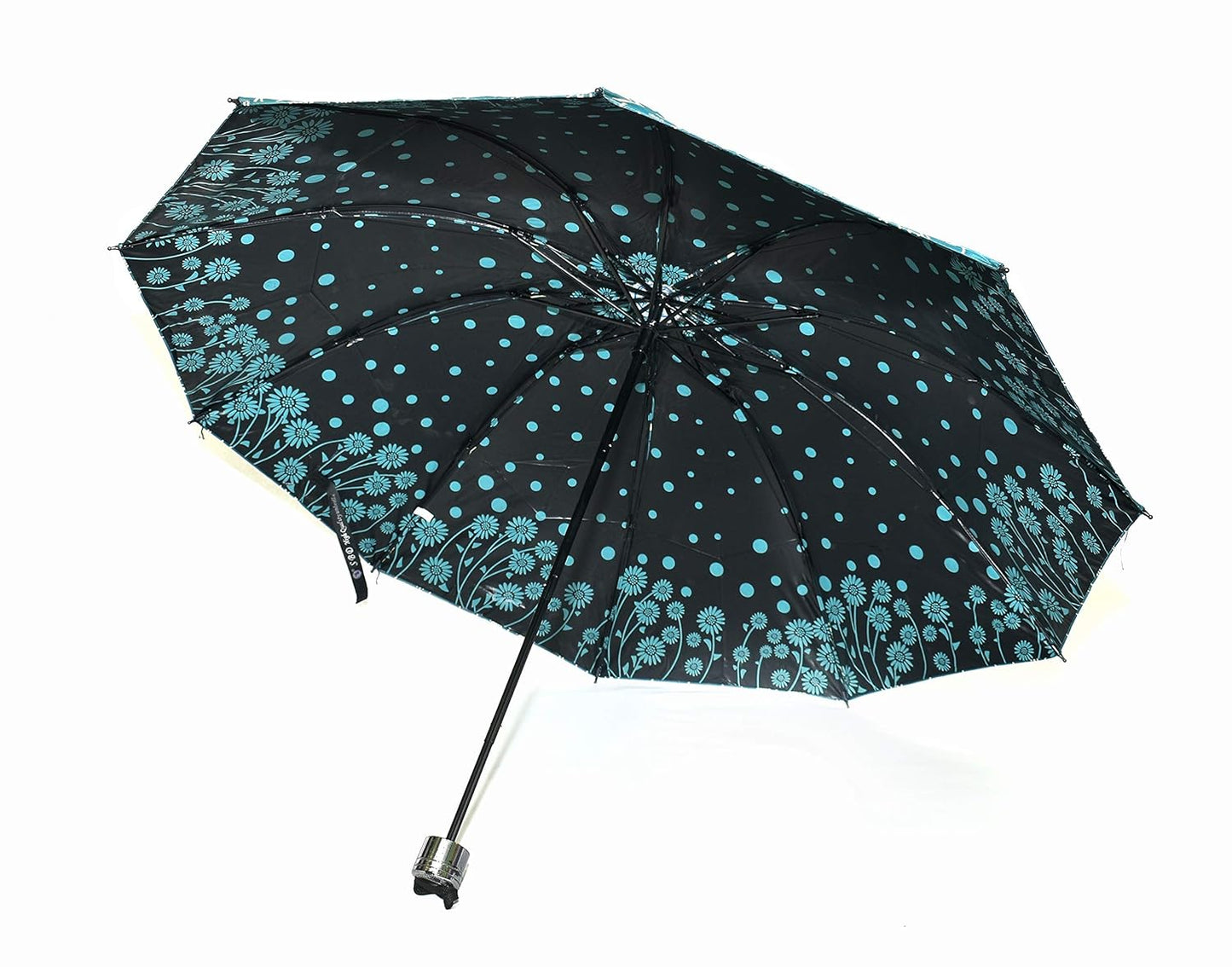 Windproof Shiny Under Print, Floral Pattern, Anti Uv, Sun/Rain 3 Folding Manual Umbrella for Women, Pack of 1