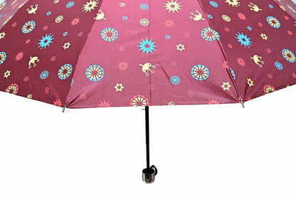 COMPACT 3 FOLD SUN/RAIN PRINTED UV PROTECTION UMBRELLA FOR WOMEN , Pack of 1