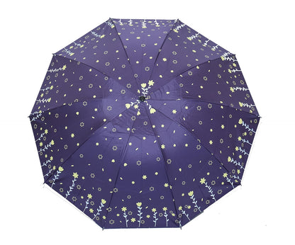 Double Printed 3 Folding Anti-Uv Sun/Rain Women Compact Umbrella, Pack of 1