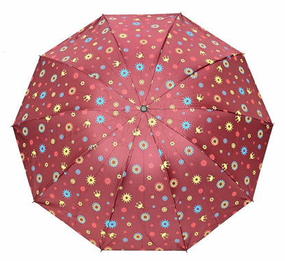 COMPACT 3 FOLD SUN/RAIN PRINTED UV PROTECTION UMBRELLA FOR WOMEN , Pack of 1