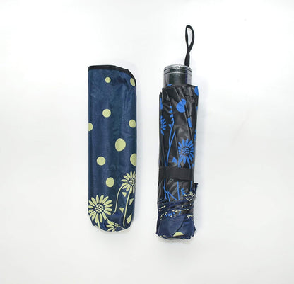 Windproof Shiny Under Print, Floral Pattern, Anti Uv, Sun/Rain 3 Folding Manual Umbrella for Women, Pack of 1