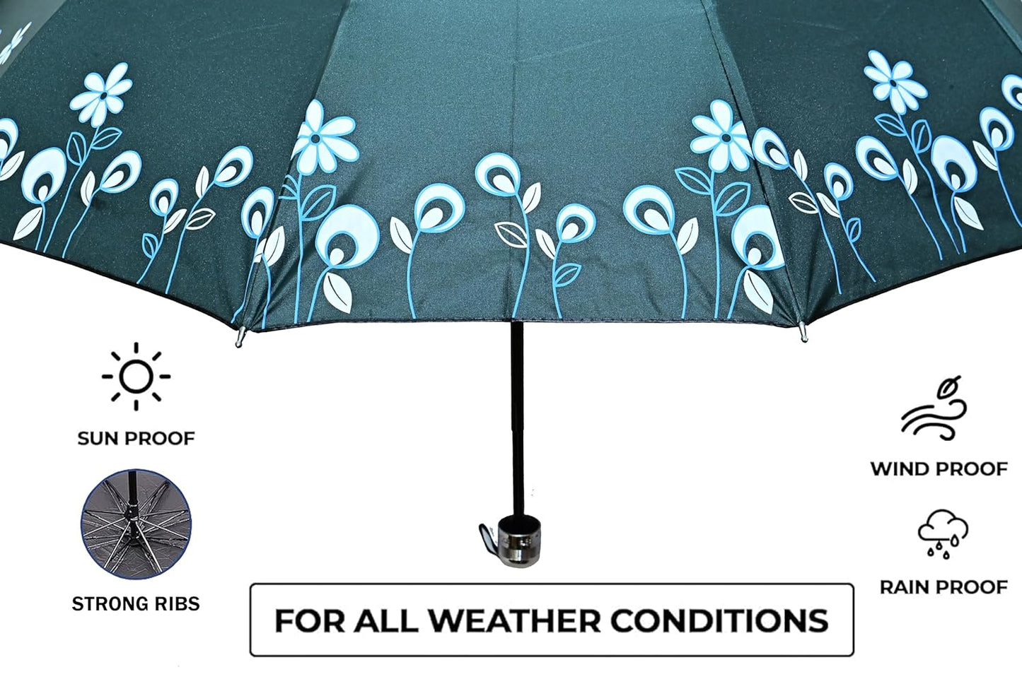 Floral Print Solid Color Stylish 3-Fold UV Protection Umbrella For Women Pack of 1