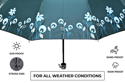 Floral Print Solid Color Stylish 3-Fold UV Protection Umbrella For Women Pack of 1