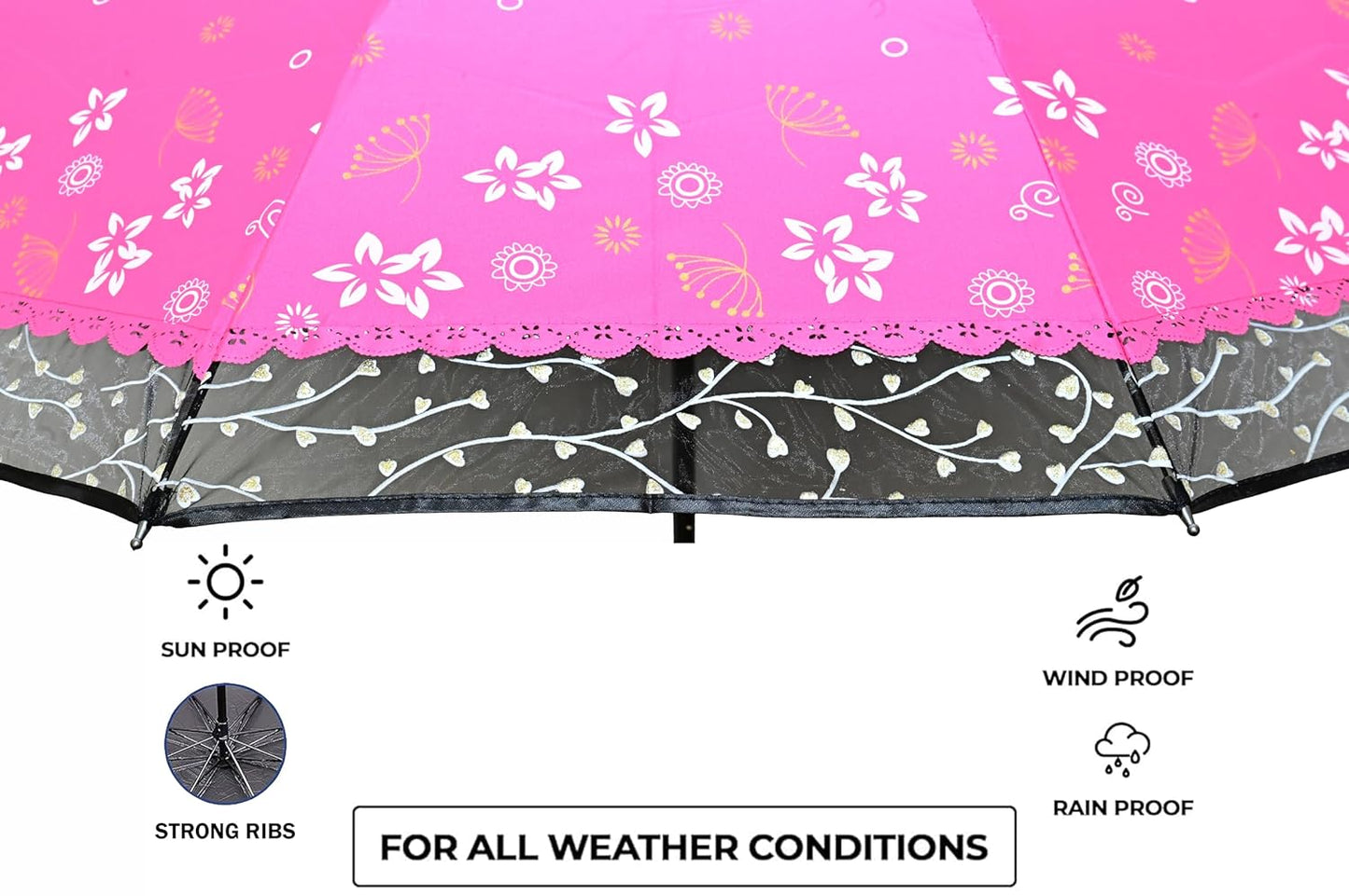 Stylish 3-Fold Umbrella All-Weather Comfort With Netted Border, Pack of 1