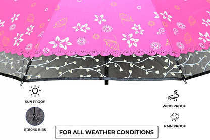 Stylish 3-Fold Umbrella All-Weather Comfort With Netted Border, Pack of 1