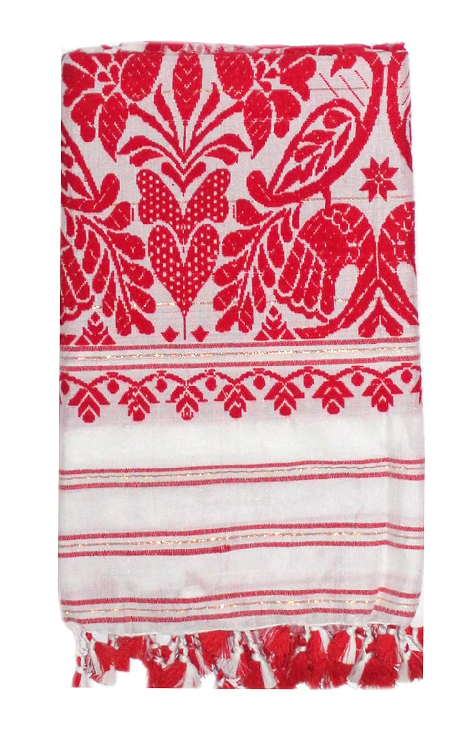 Pure Assamese Silk Towel  Handloom Embroidery Towel(150*60cm_White)