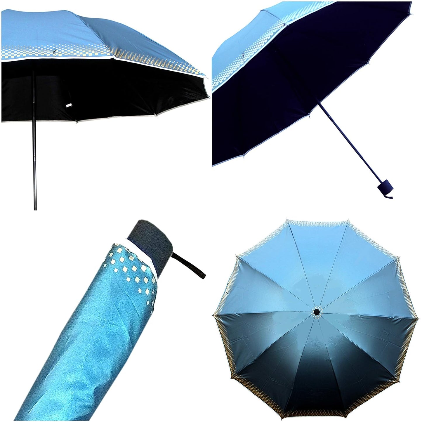 Plain MetallicColor 3 Folding Manual Open, Dome Shape Sun/Rain Office Umbrella for Women & Girls, Pack of 2 Umbrella
