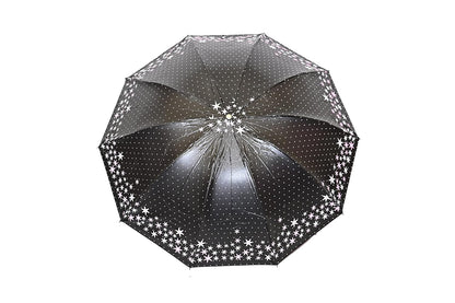 FloralPrinted 3 Fold Anti-Uv,Inner Solid Color Women Compact Umbrella,Pack of 1