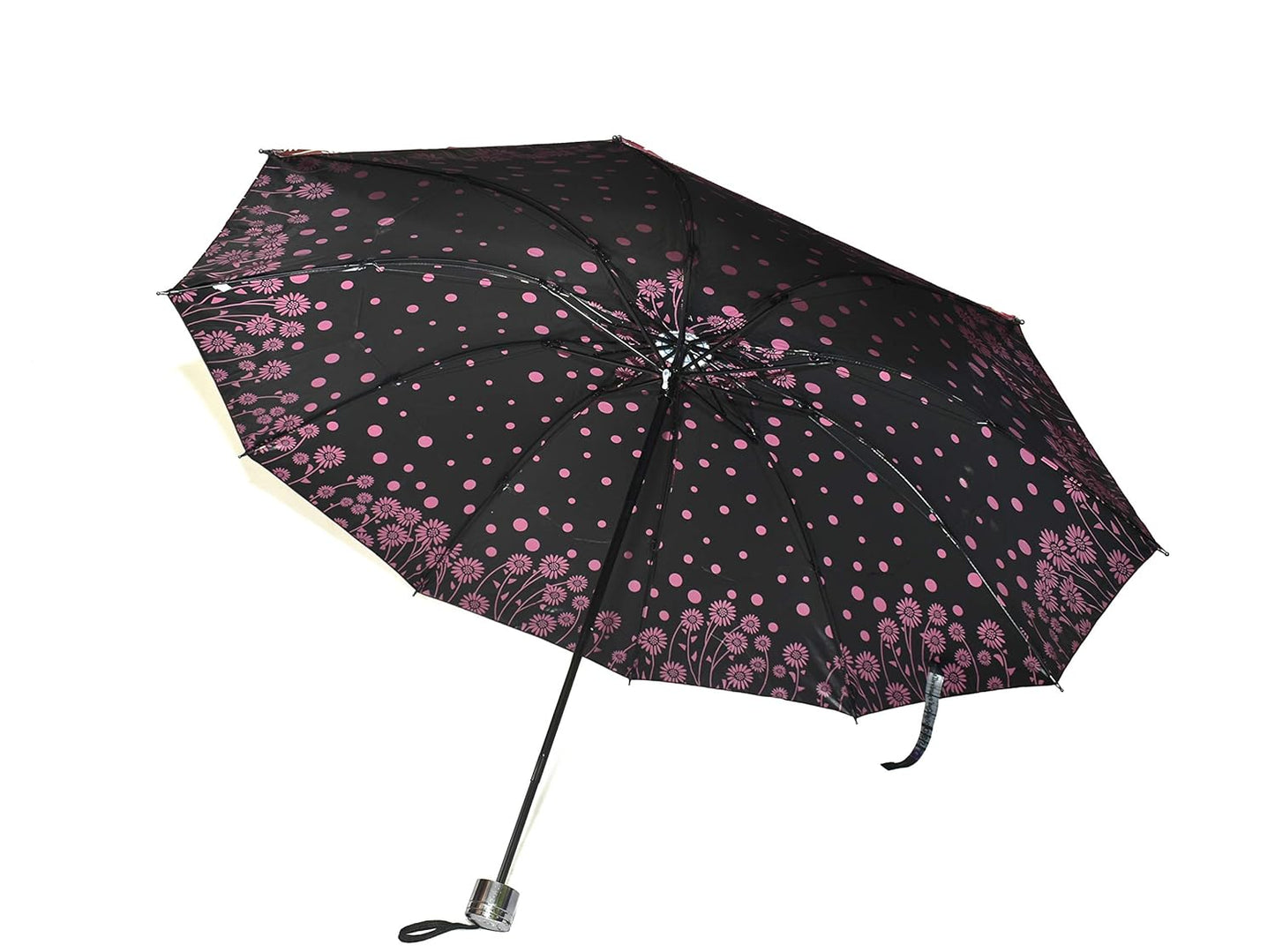 Windproof Shiny Under Print, Floral Pattern, Anti Uv, Sun/Rain 3 Folding Manual Umbrella for Women, Pack of 1