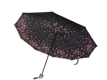 Windproof Shiny Under Print, Floral Pattern, Anti Uv, Sun/Rain 3 Folding Manual Umbrella for Women, Pack of 1