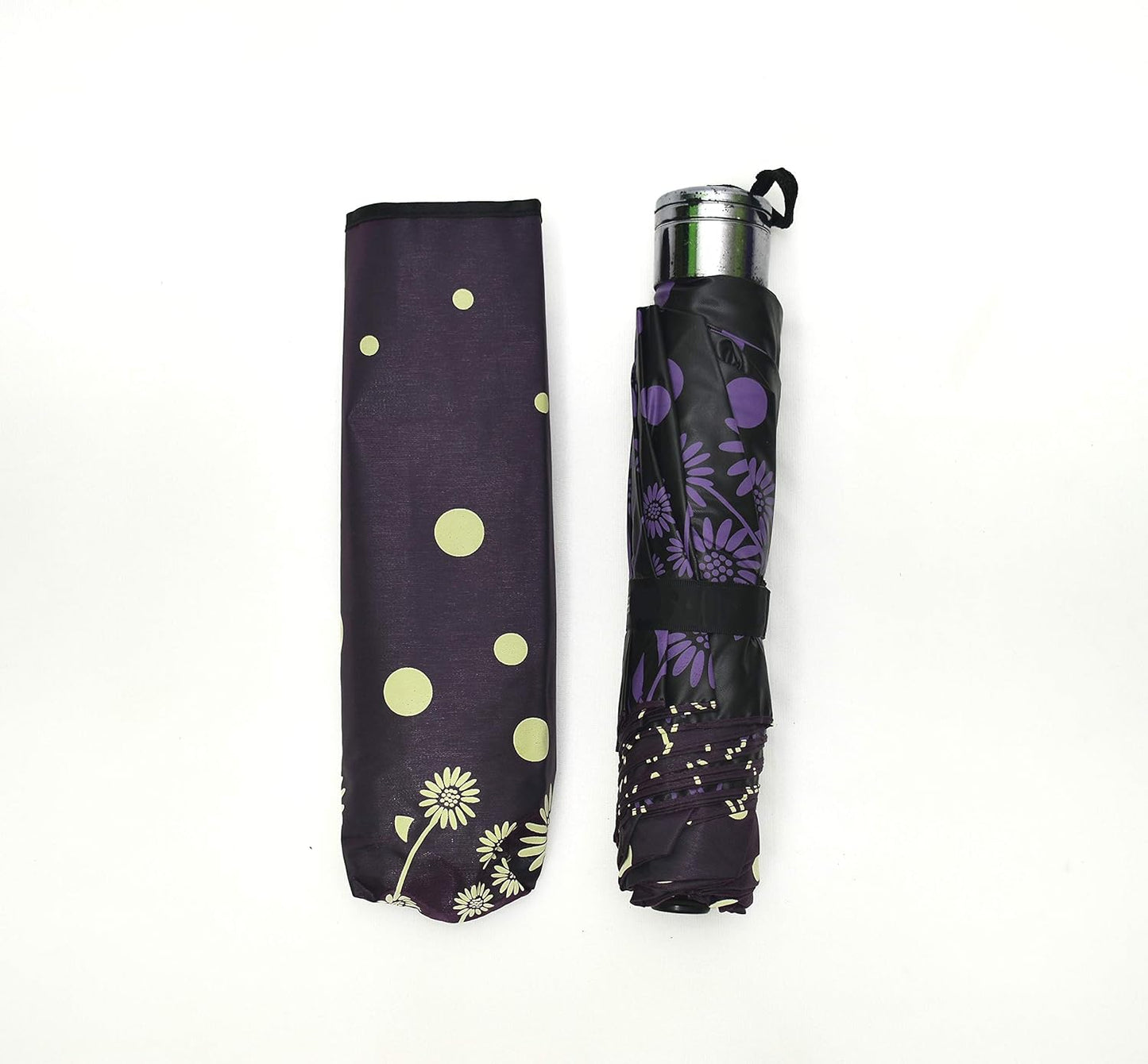 Windproof Shiny Under Print, Floral Pattern, Anti Uv, Sun/Rain 3 Folding Manual Umbrella for Women, Pack of 1