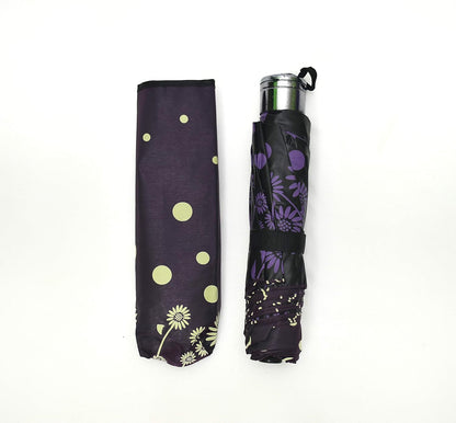 Windproof Shiny Under Print, Floral Pattern, Anti Uv, Sun/Rain 3 Folding Manual Umbrella for Women, Pack of 1