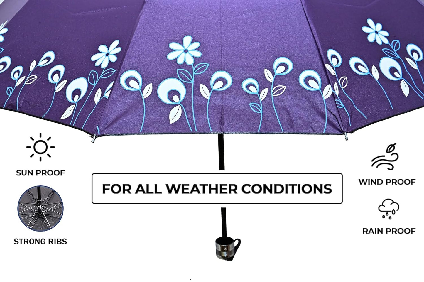 Floral Print Solid Color Stylish 3-Fold UV Protection Umbrella For Women Pack of 1