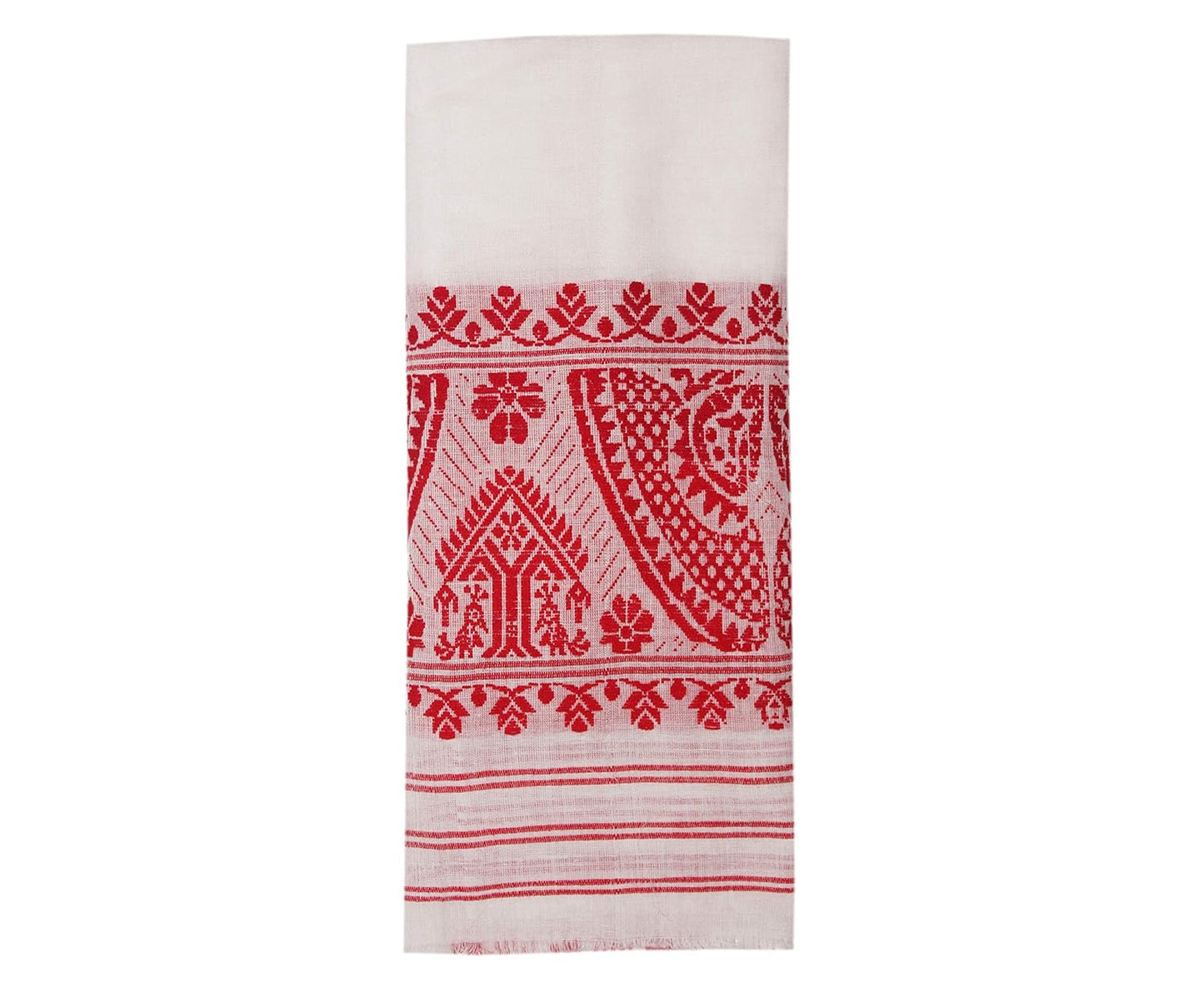 Authentic Assamese Traditional Handloom Cotton Gamosa/Towel (White, 50x25-inch)