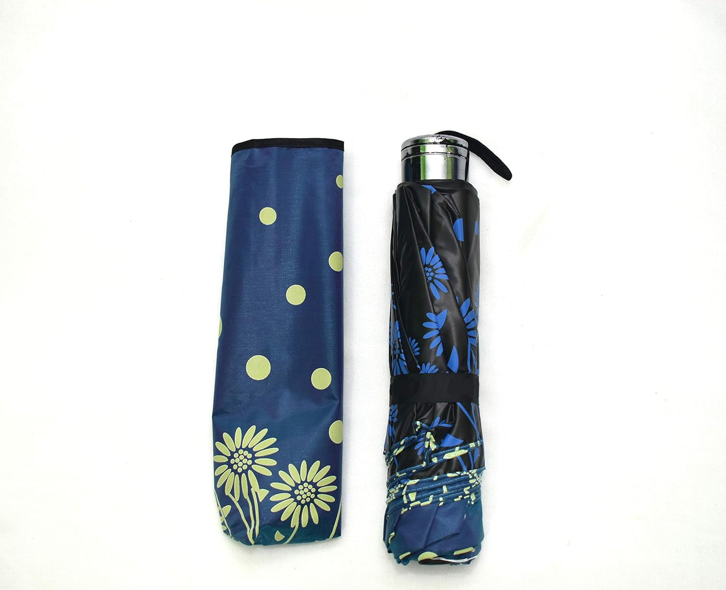 Windproof Shiny Under Print, Floral Pattern, Anti Uv, Sun/Rain 3 Folding Manual Umbrella for Women, Pack of 1