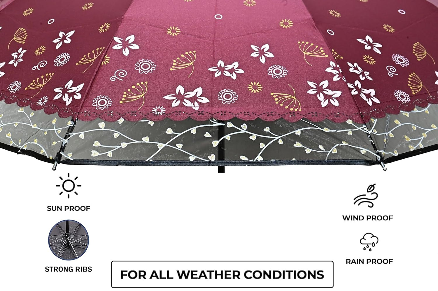 Stylish 3-Fold Umbrella All-Weather Comfort With Netted Border, Pack of 1