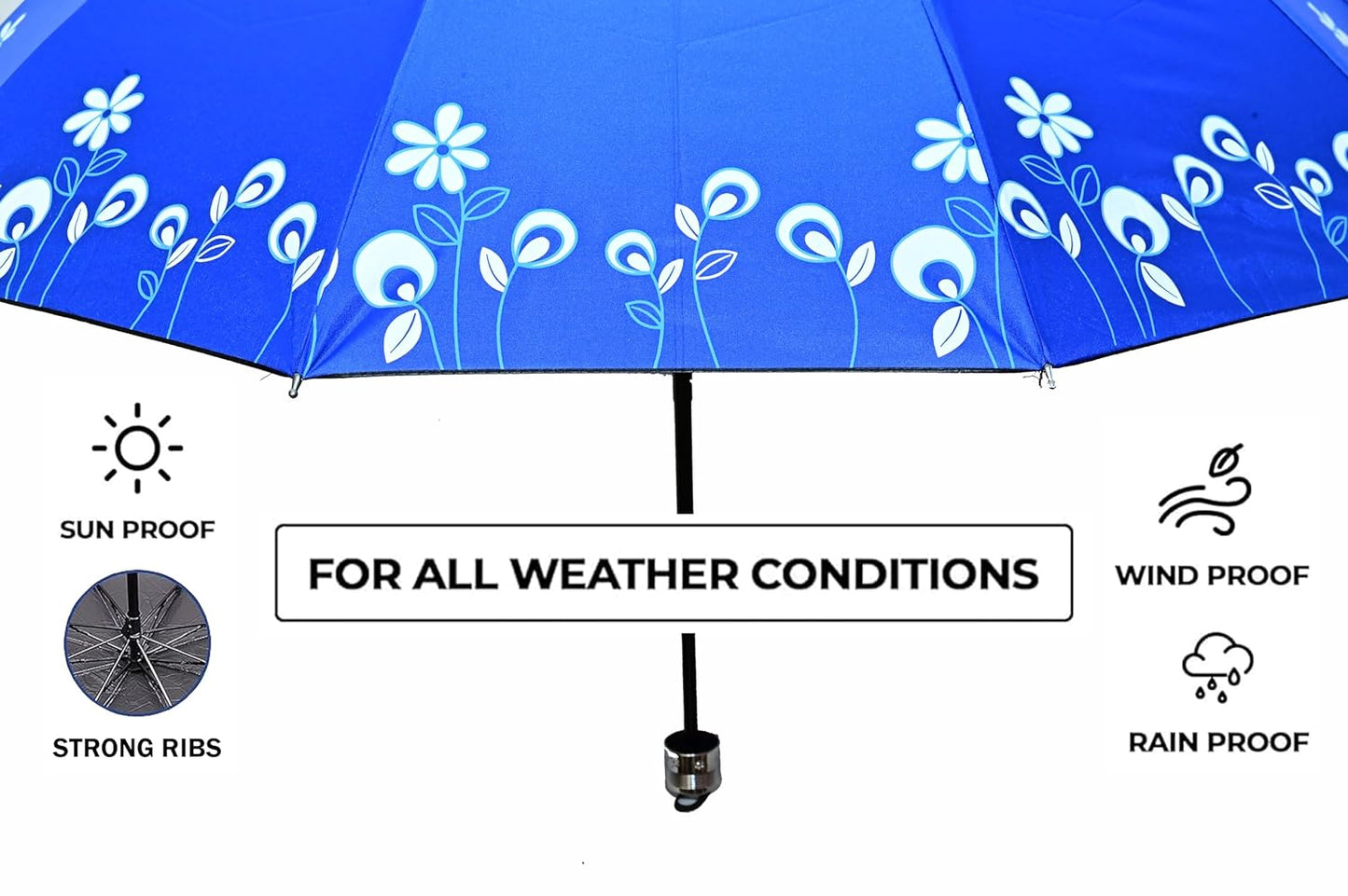 Floral Print Solid Color Stylish 3-Fold UV Protection Umbrella For Women Pack of 1