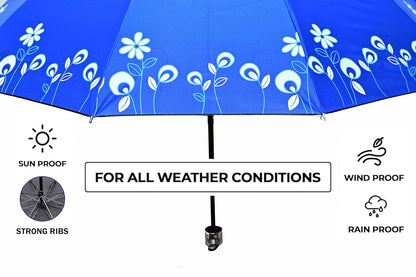 Floral Print Solid Color Stylish 3-Fold UV Protection Umbrella For Women Pack of 1
