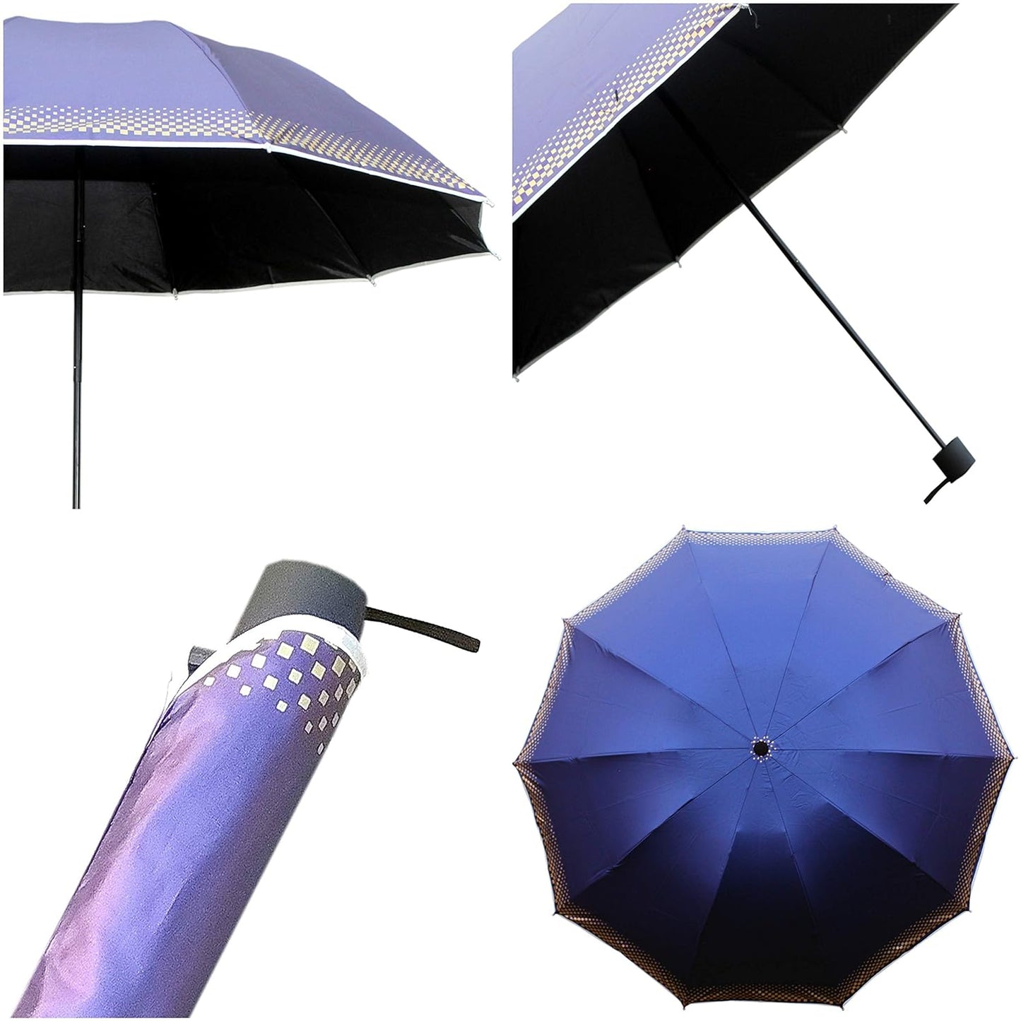 Plain MetallicColor 3 Folding Manual Open, Dome Shape Sun/Rain Office Umbrella for Women & Girls, Pack of 2 Umbrella