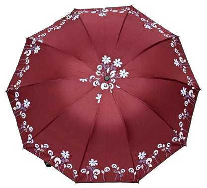 Floral Print Solid Color Stylish 3-Fold UV Protection Umbrella For Women Pack of 1