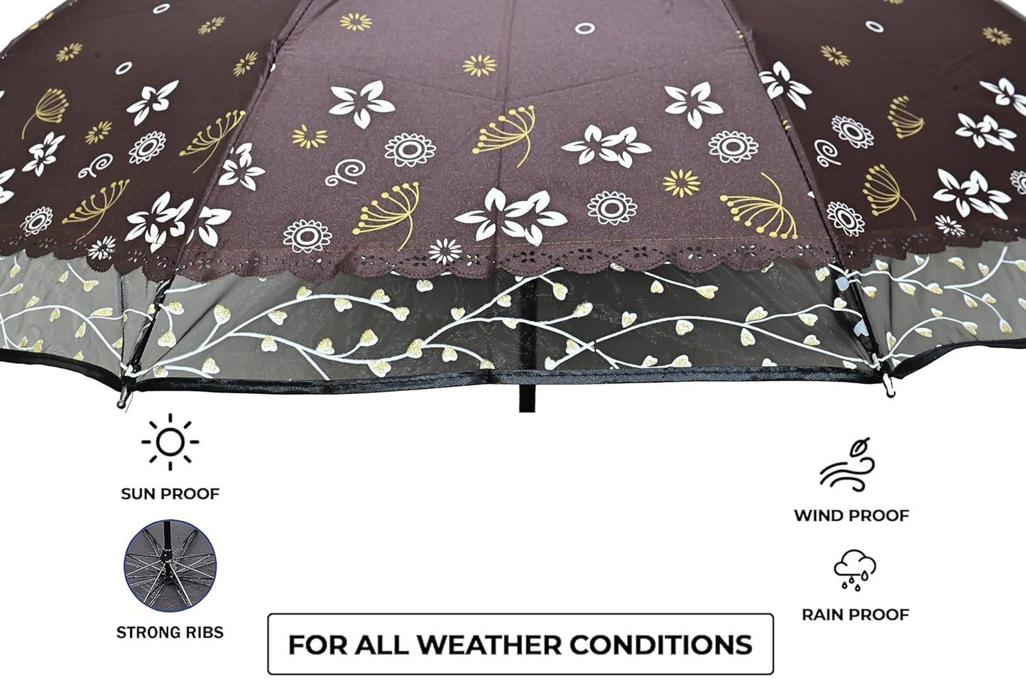 Stylish 3-Fold Umbrella All-Weather Comfort With Netted Border, Pack of 1