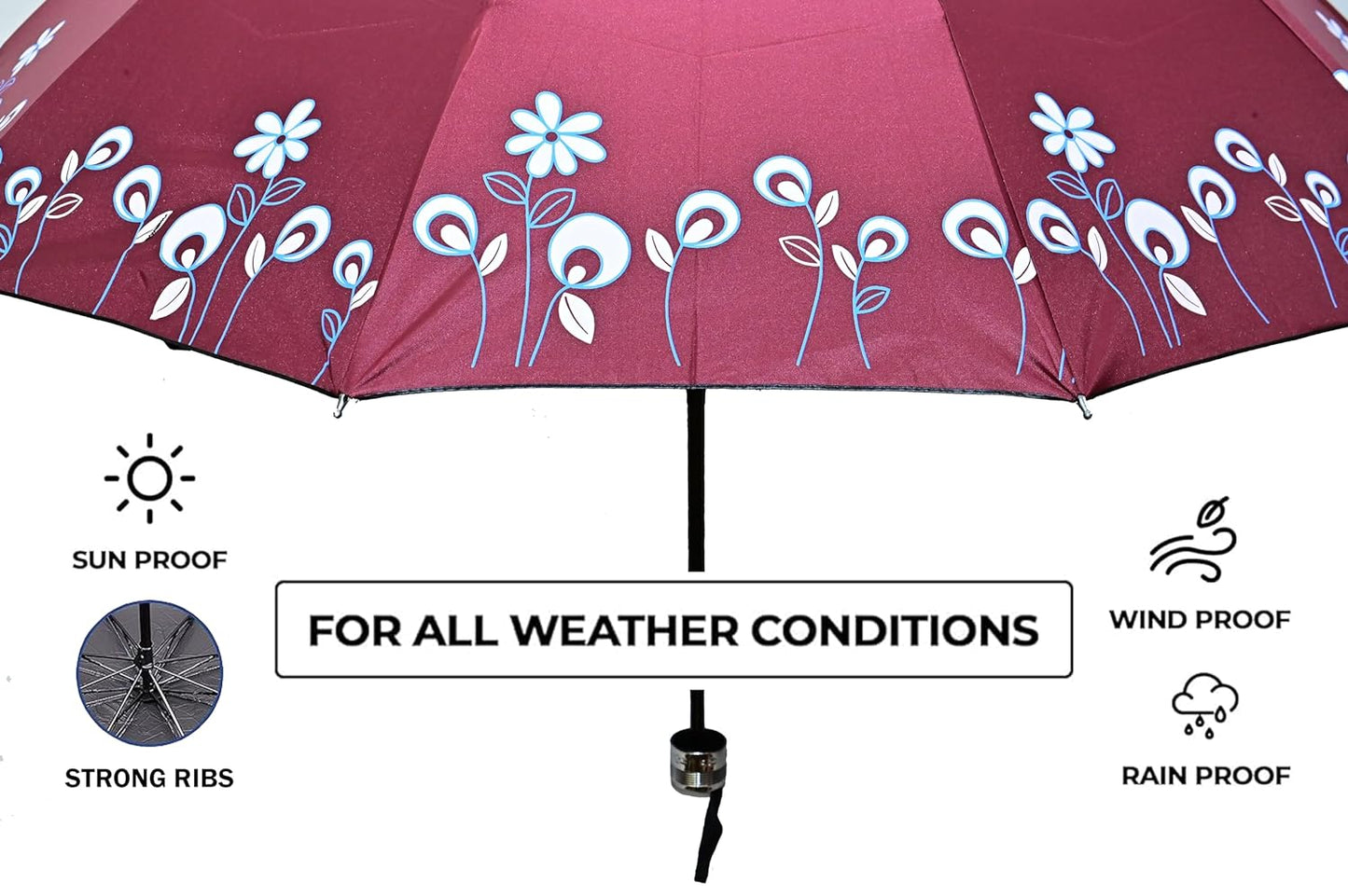 Floral Print Solid Color Stylish 3-Fold UV Protection Umbrella For Women Pack of 1