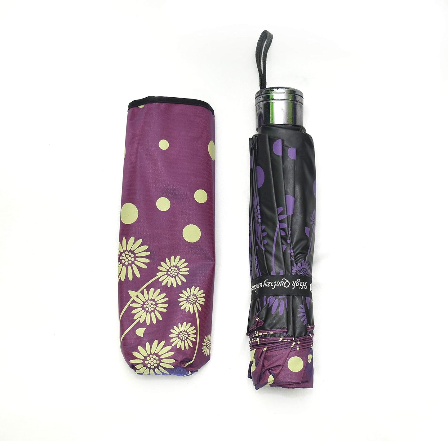 Windproof Shiny Under Print, Floral Pattern, Anti Uv, Sun/Rain 3 Folding Manual Umbrella for Women, Pack of 1