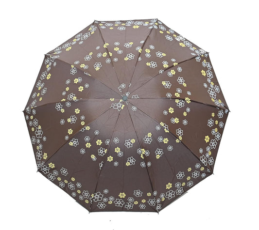 Rose Print Anti Uv/Rain 3 Folding Umbrella, Pack Of 1