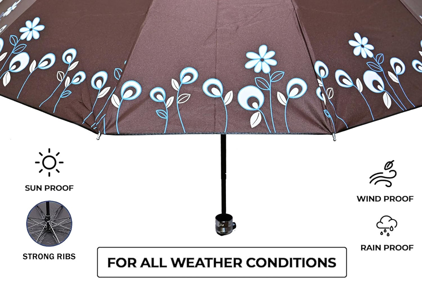 Floral Print Solid Color Stylish 3-Fold UV Protection Umbrella For Women Pack of 1