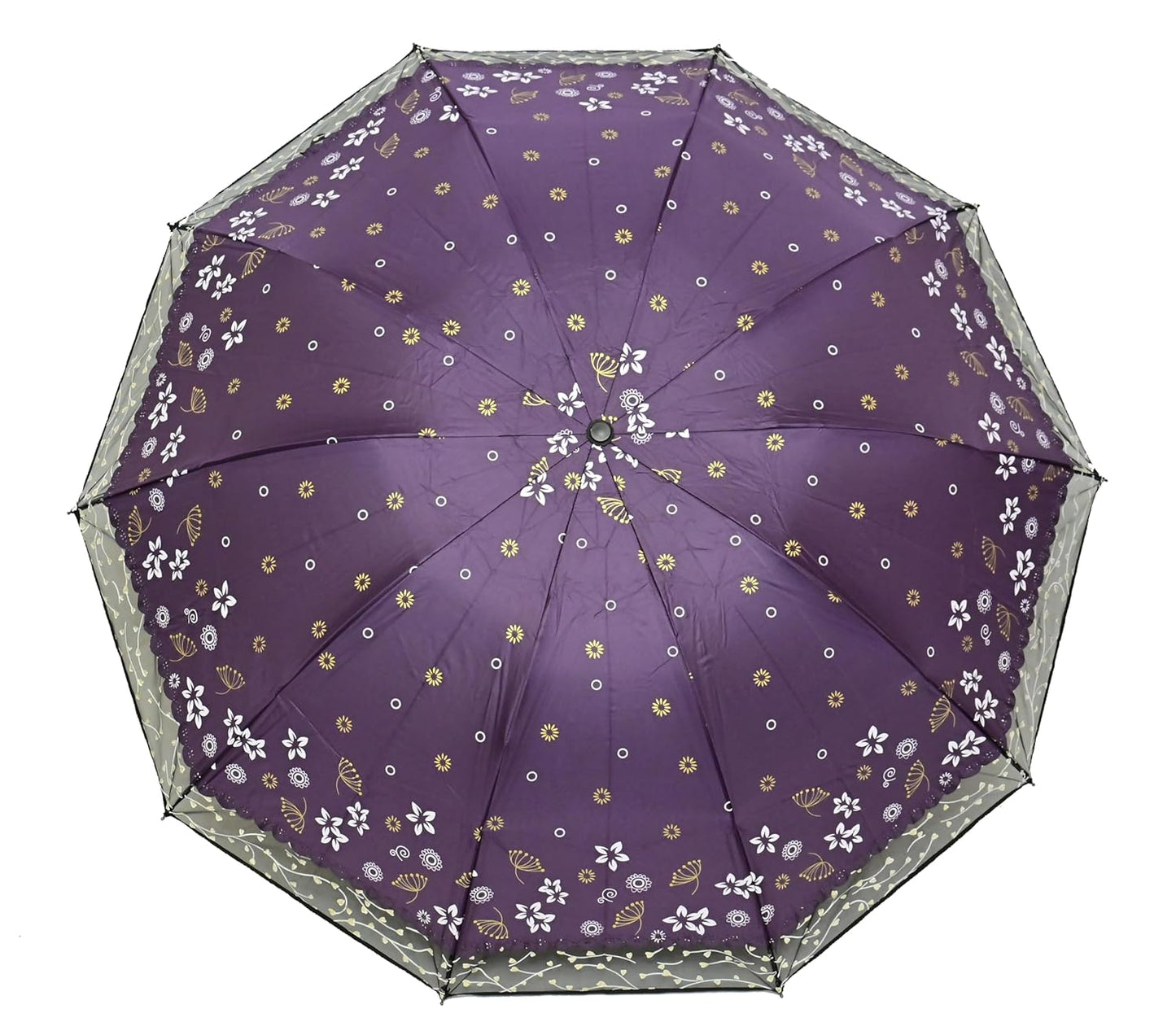 Stylish 3-Fold Umbrella All-Weather Comfort With Netted Border, Pack of 1