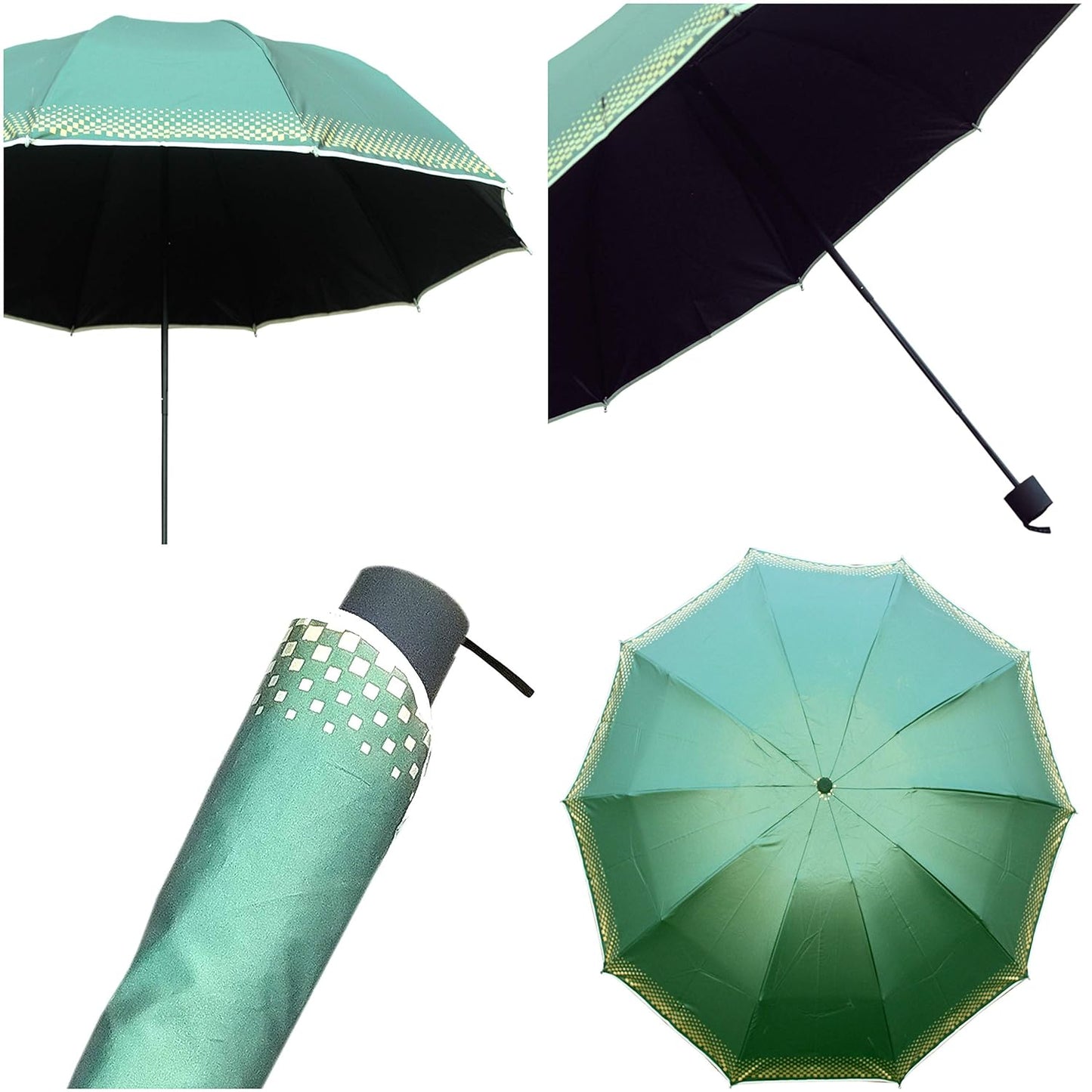Plain MetallicColor 3 Folding Manual Open, Dome Shape Sun/Rain Office Umbrella for Women & Girls, Pack of 2 Umbrella