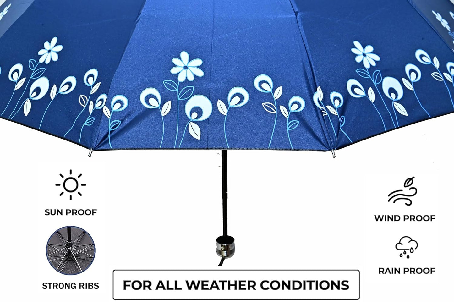 Floral Print Solid Color Stylish 3-Fold UV Protection Umbrella For Women Pack of 1