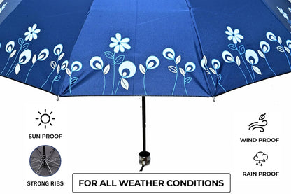 Floral Print Solid Color Stylish 3-Fold UV Protection Umbrella For Women Pack of 1