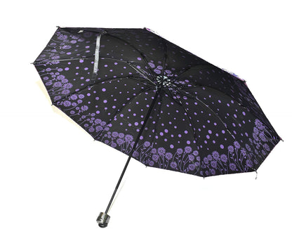 Windproof Shiny Under Print, Floral Pattern, Anti Uv, Sun/Rain 3 Folding Manual Umbrella for Women, Pack of 1