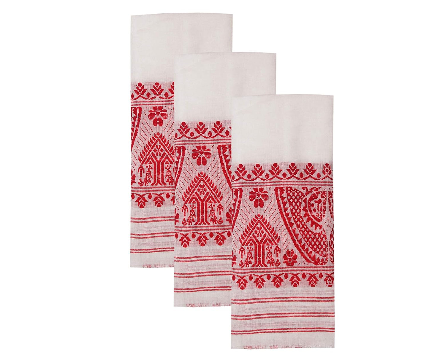 Authentic Assamese Traditional Handloom Cotton Gamosa/Towel (White, 50x25-inch)