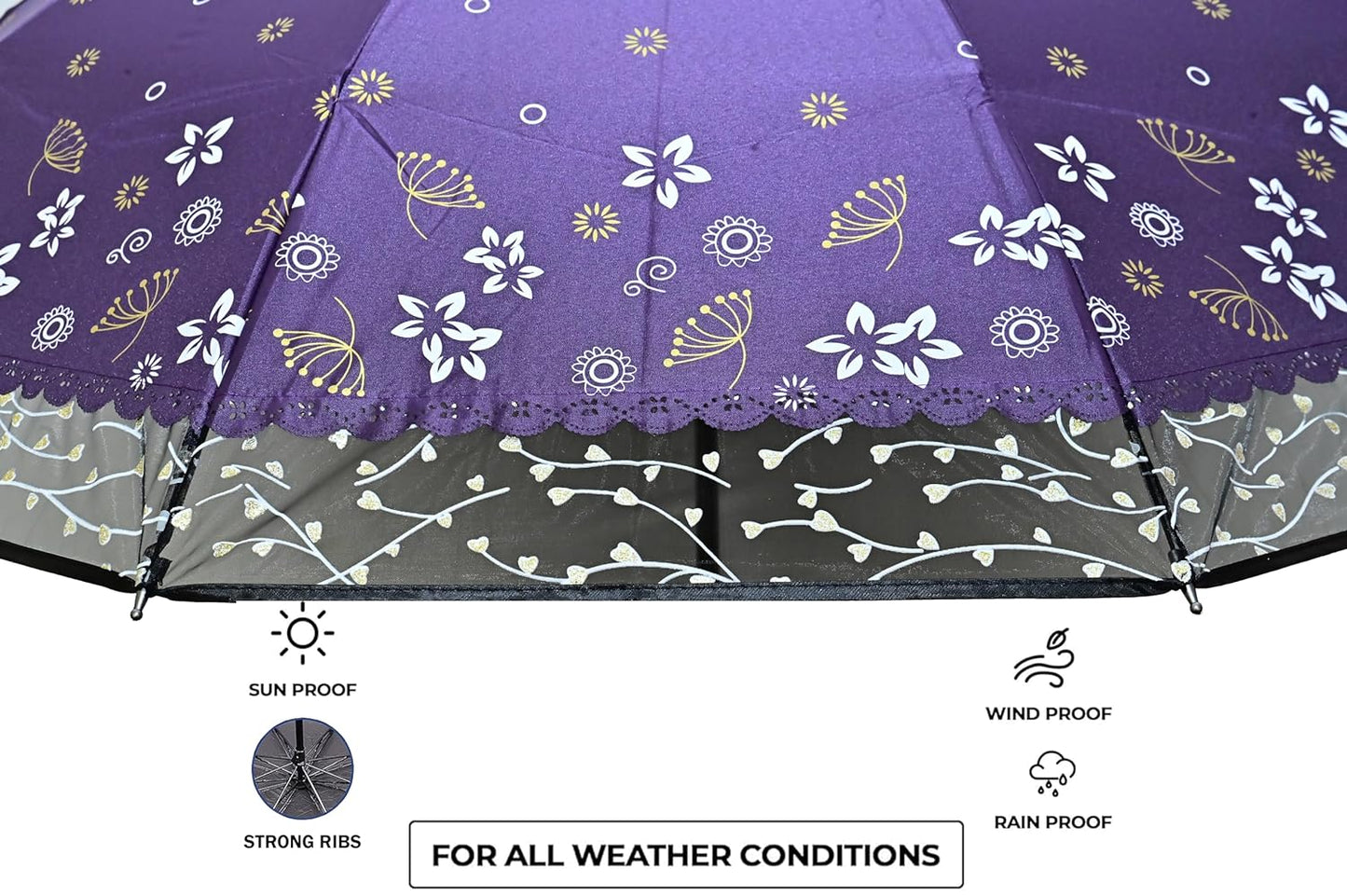 Stylish 3-Fold Umbrella All-Weather Comfort With Netted Border, Pack of 1