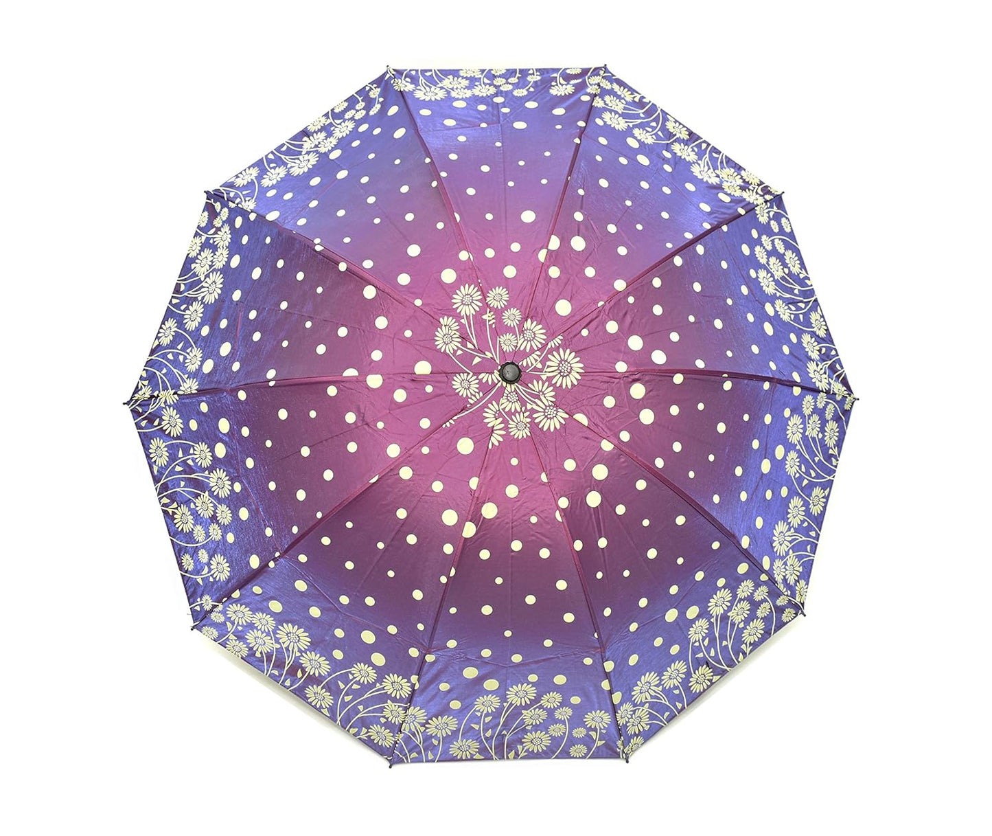 Windproof Shiny Under Print, Floral Pattern, Anti Uv, Sun/Rain 3 Folding Manual Umbrella for Women, Pack of 1