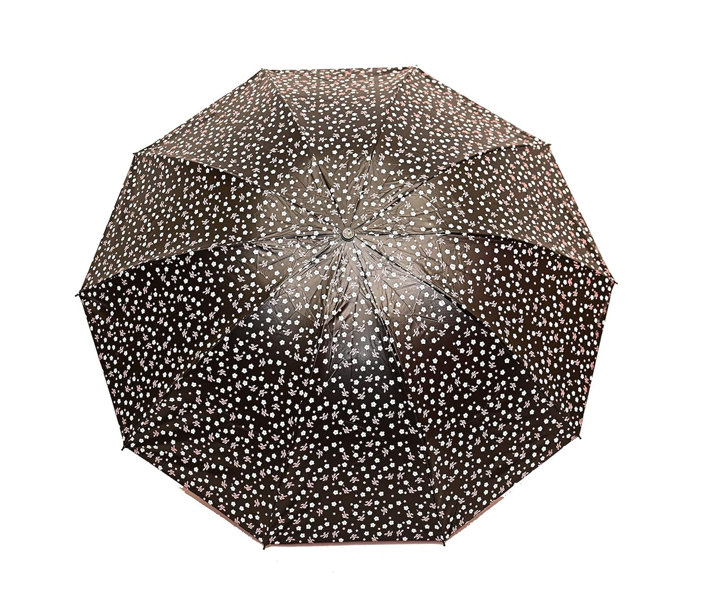 FloralPrinted 3 Fold Anti-Uv,Inner Solid Color Women Compact Umbrella,Pack of 1