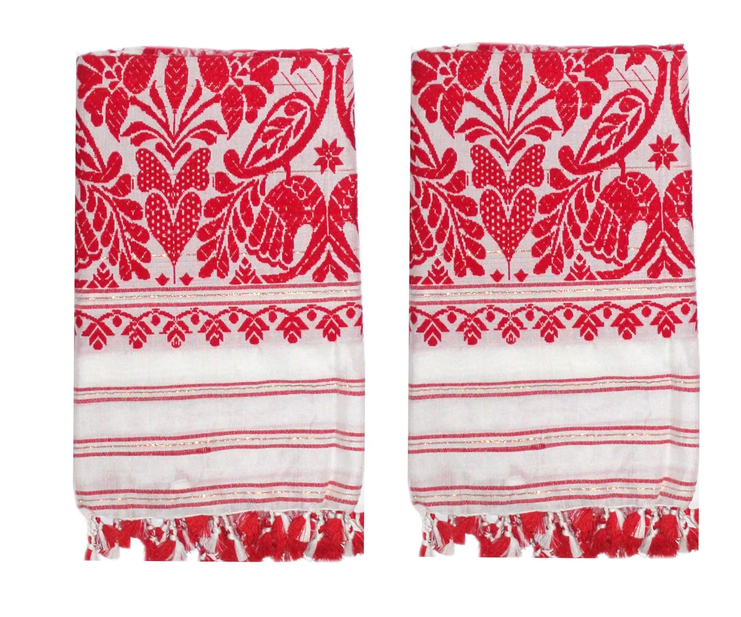 Pure Assamese Silk Towel  Handloom Embroidery Towel(150*60cm_White)