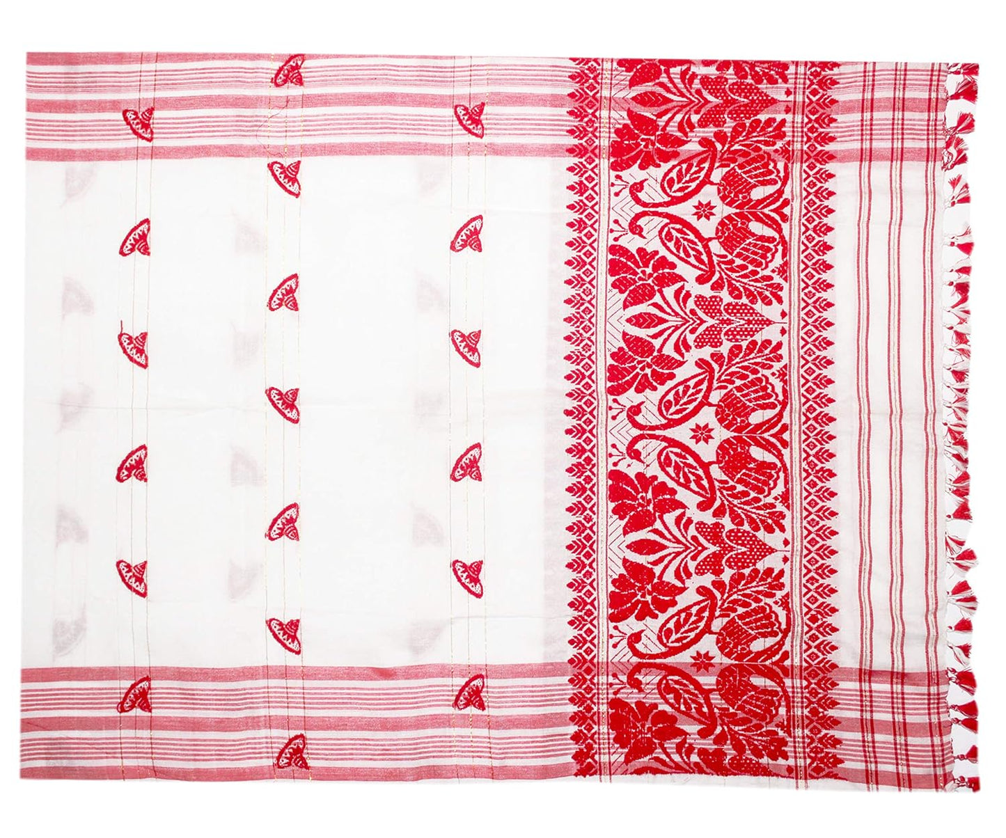 Pure Assamese Silk Towel  Handloom Embroidery Towel(150*60cm_White)