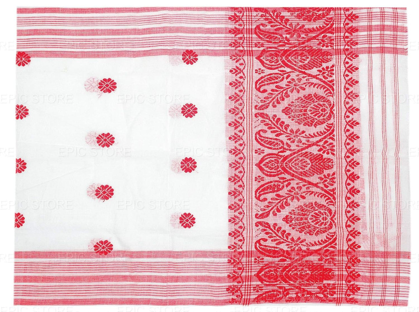 Handcrafted Assamese Cottony Soft gamosa, Full Embroidery Work,55" * 25" Red and White gamosa