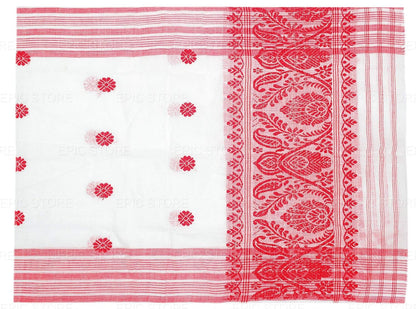 Handcrafted Assamese Cottony Soft gamosa, Full Embroidery Work,55" * 25" Red and White gamosa