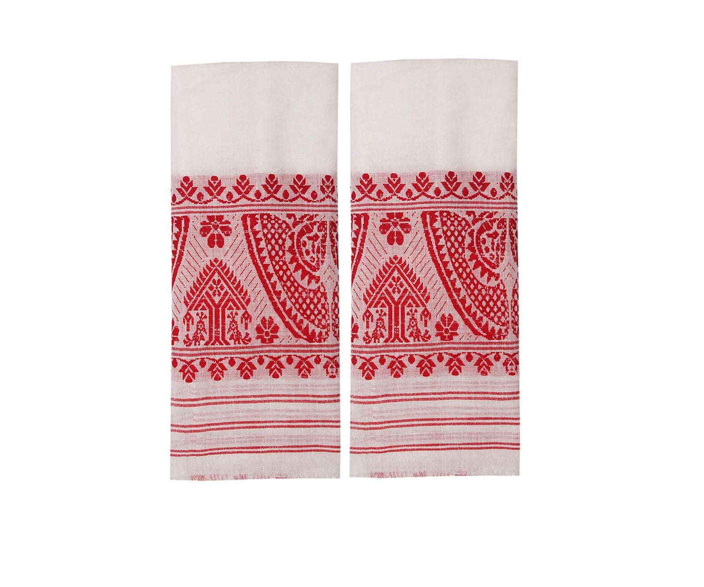 Authentic Assamese Traditional Handloom Cotton Gamosa/Towel (White, 50x25-inch)