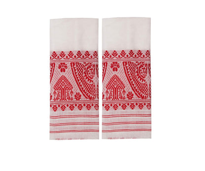 Authentic Assamese Traditional Handloom Cotton Gamosa/Towel (White, 50x25-inch)